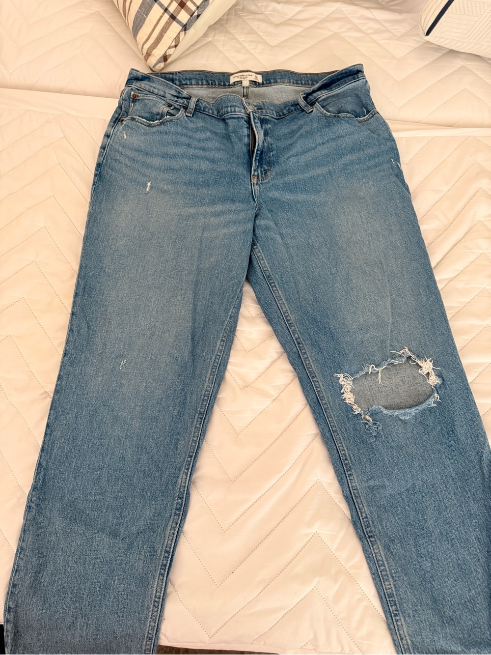 Abercrombie & Fitch Mid Wash Distressed Boyfriend Jeans